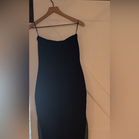 Milly Black Floral Strapless Midi Dress with Green Accents